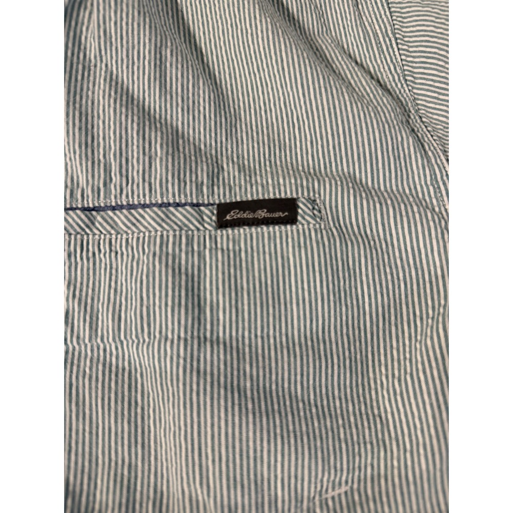 Eddie Bauer Mens TL Blue White Seersucker Stripe Short Sleeve Button Down Shirt - Picture 3 of 9